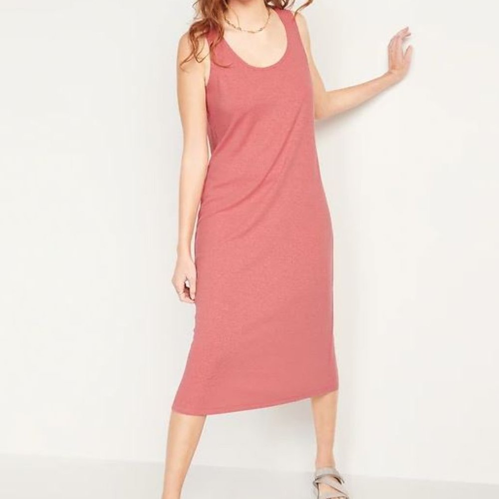 Old Navy Sleeveless Rib-Knit Linen-Blend Midi Shift Dress